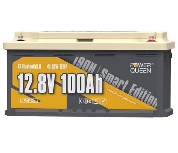 Акумулятор LiFePO4 1280Вт/г Power Queen RV190 12.8В 100А/г H190 BMS 100А акумулятона батарея з Bluetooth 358*177*188 мм