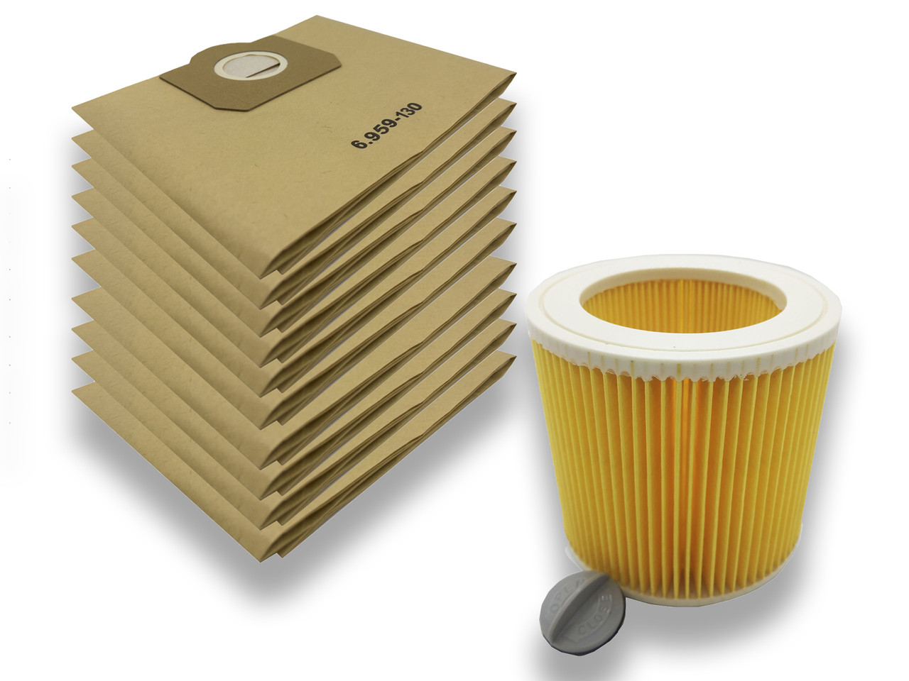 Комплект для пилососів Karcher: 10 одноразових паперових мішків + Патронний HEPA-фільтр, фото 1