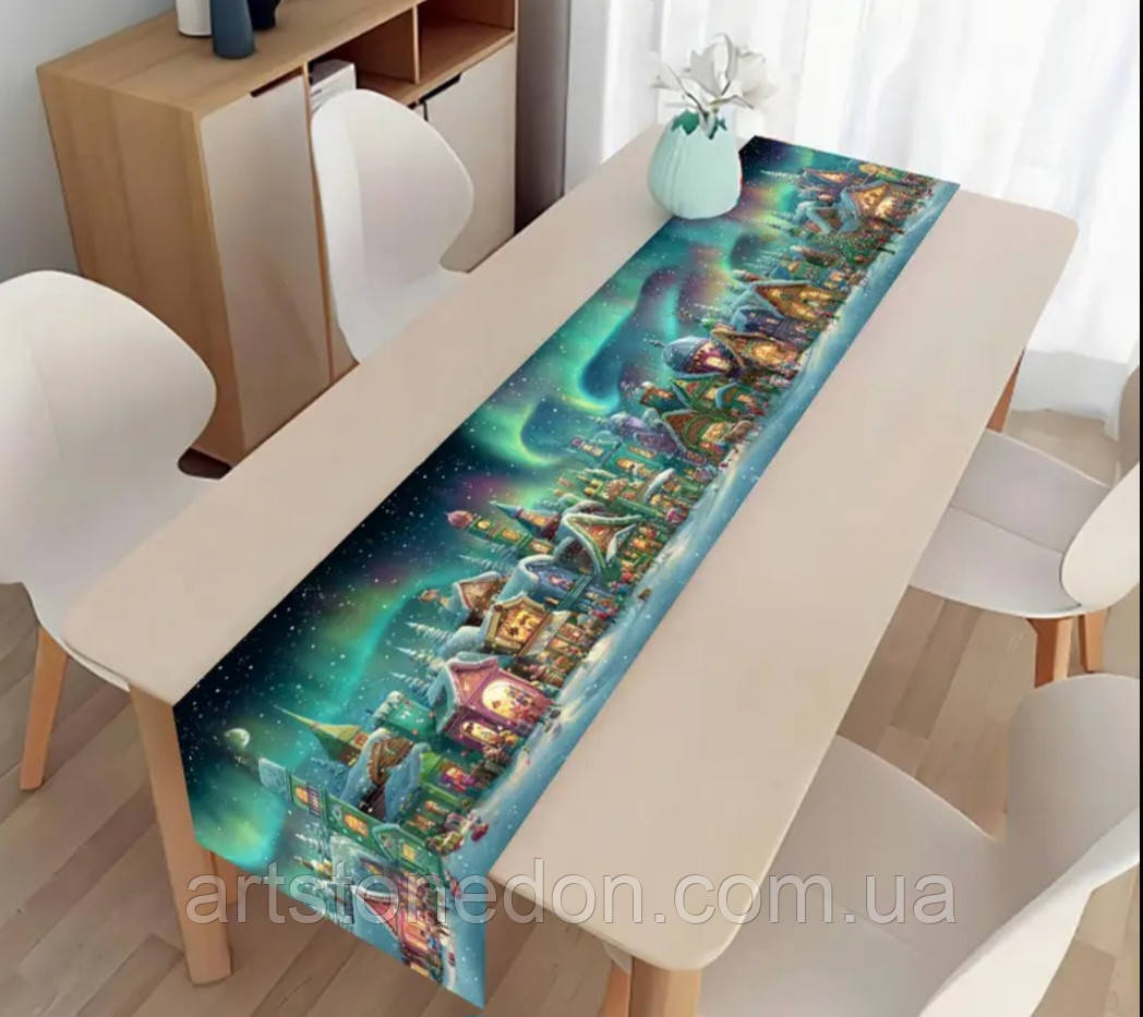 Новорічний ранер на стіл 183×33 см «Різдвяне містечко», фото 1