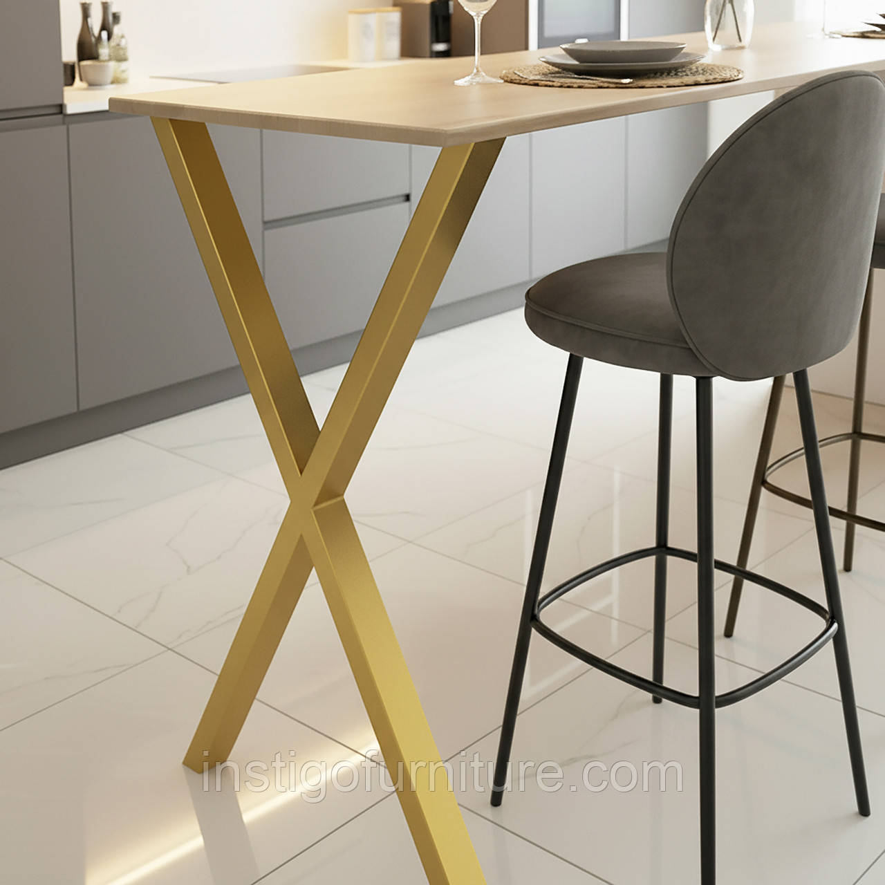 Опора для барного столу з металу 600×100 мм, H 1000 мм 1 шт Золото, фото 1