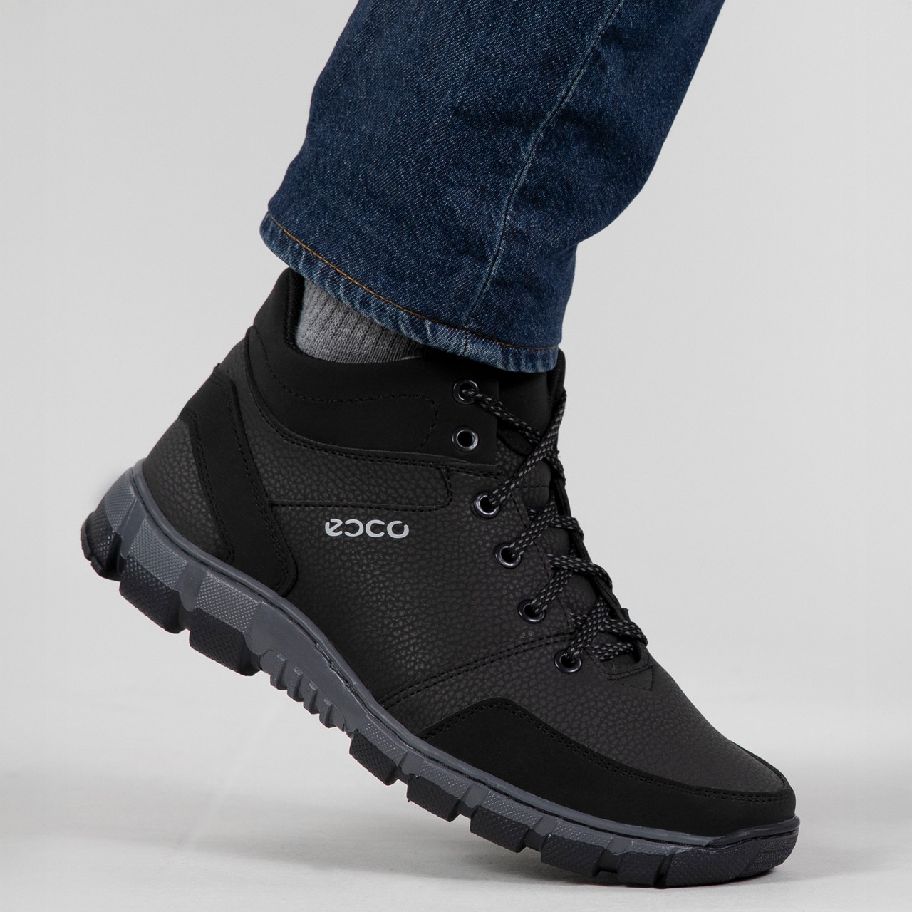 Черевики чоловічі зимові з шкіри чорні (ЛБ 23)