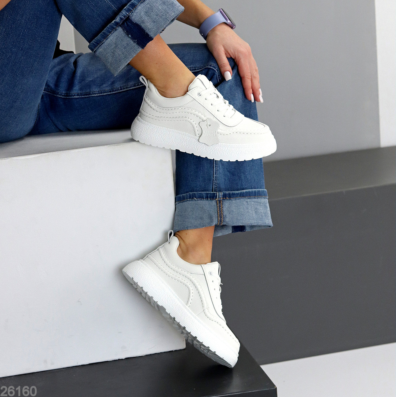 Шикарні універсальні білі кросівки натуральна шкіра флотар, фото 1