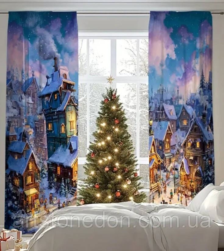 Комплект новорічних штор «Зимове місто», 2 шт, фото 1