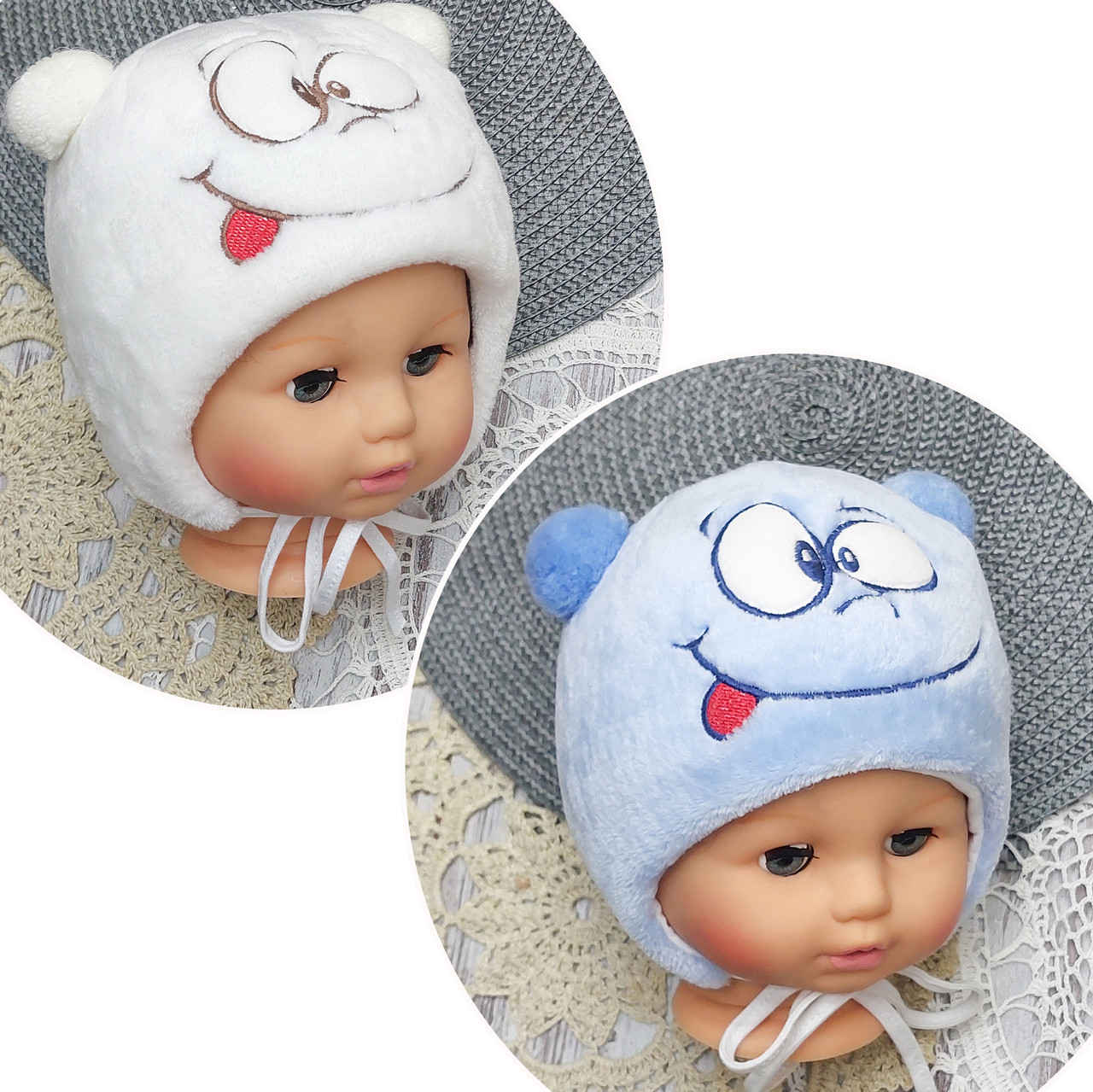 44-46 7-12 міс термо плюшева зимова тепла шапка для дівчинки хлопчика новонароджених малючків на зиму 3211