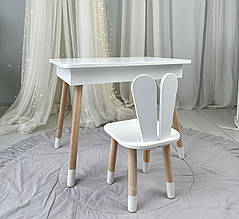 Дитячий столик з відкидним верхом 53х60х45 і стільчик зайчик 26.5х26х25, стіл та стілець для дітей до 7 років, білий