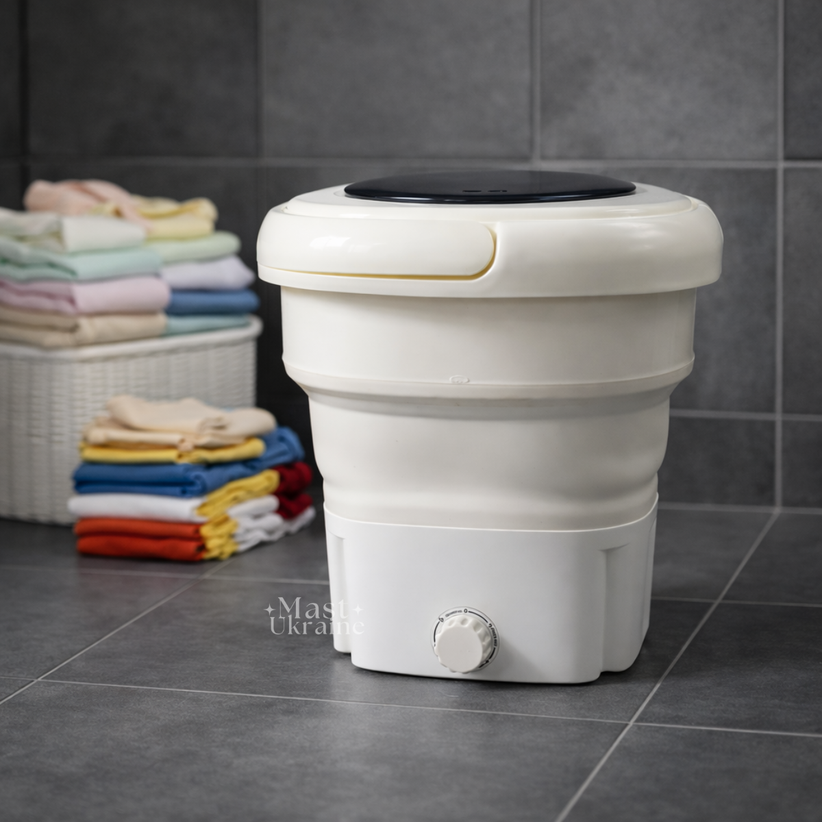 Пральна машина міні складна портативна 18 л 50Вт Folding Washing Machine, електрична пралка з віджимом, WM-2690-White, фото 1