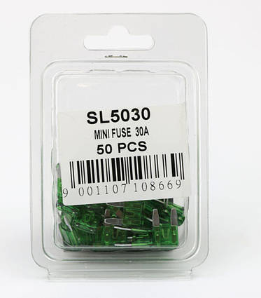 Запобіжник Mini 30A (пластикова упаковка по 50шт), SHAFER (SL5030)