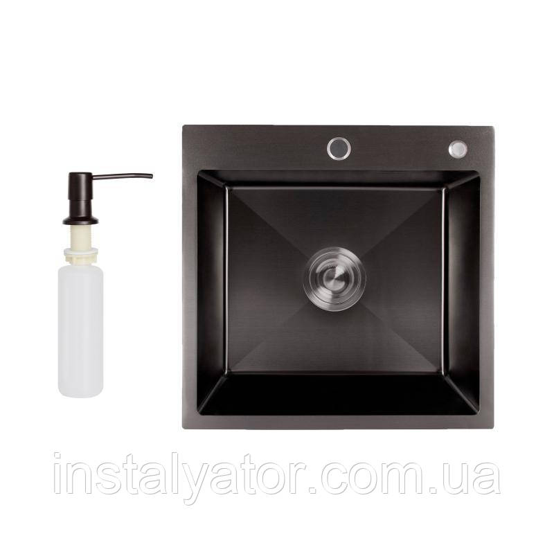 Кухонна мийка Lidz H5050B 3.0/0.8 мм Brush Black (LDH5050BPVD3008), фото 1