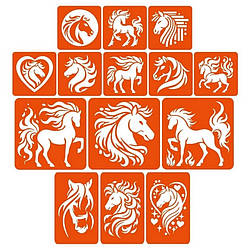 Набір трафаретів для біо-тату "Коні - великий мікс" horses-big-mix 10х10 см