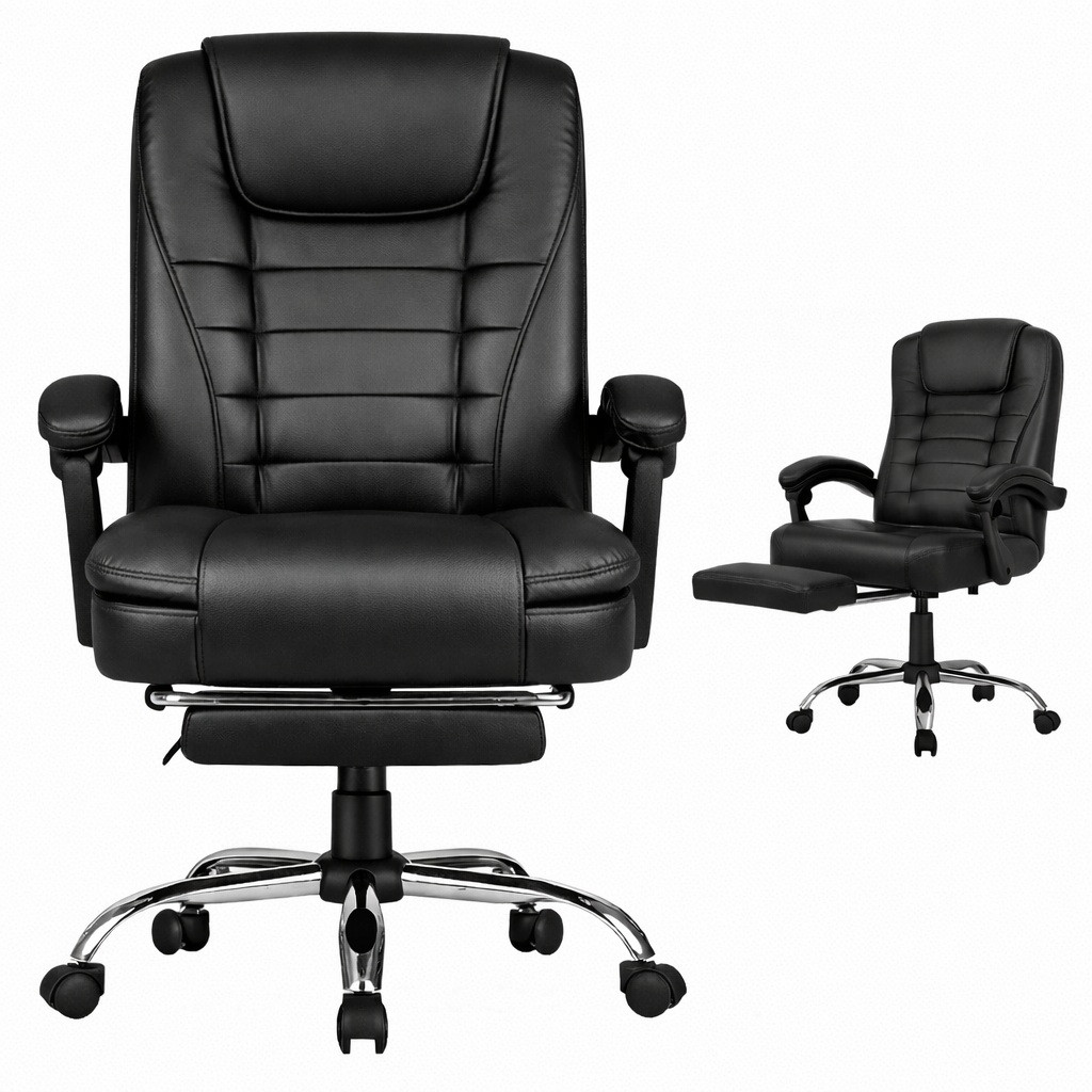 Офісне крісло Prime Premium з підніжкою, Чорне комп'ютерне крісло, фото 1