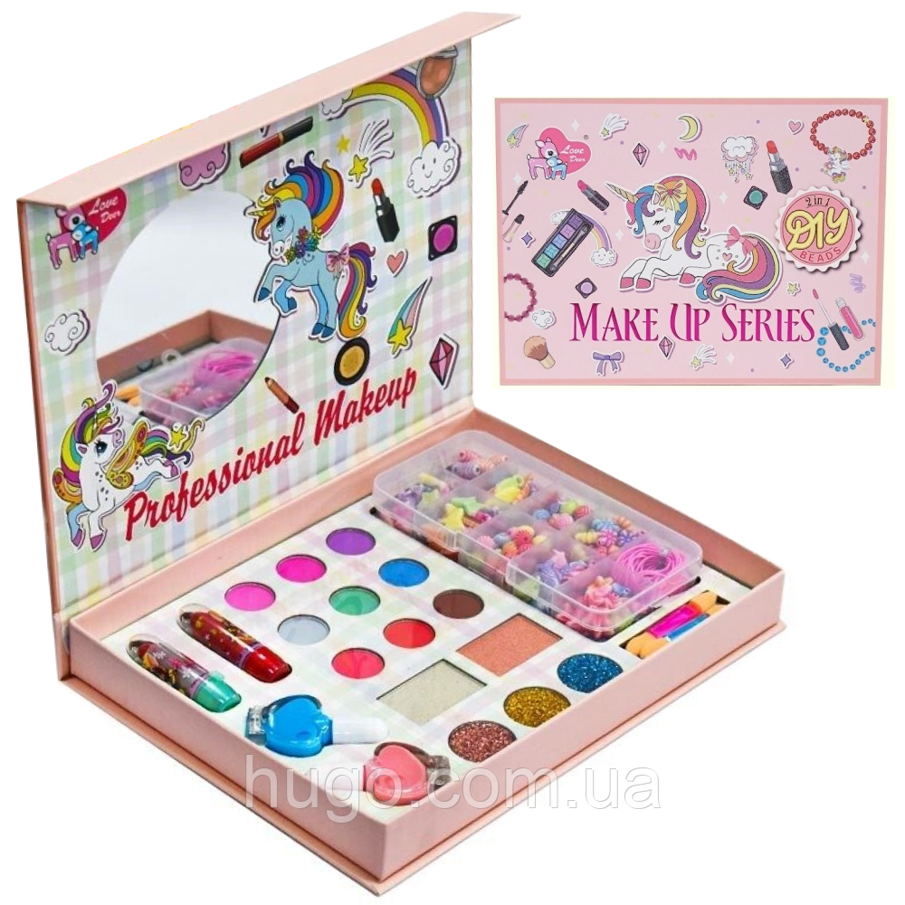 Дитяча декоративна косметика 2в1 в кейсі + Набір для створення прикрас / Косметика для дітей у валізі, фото 1