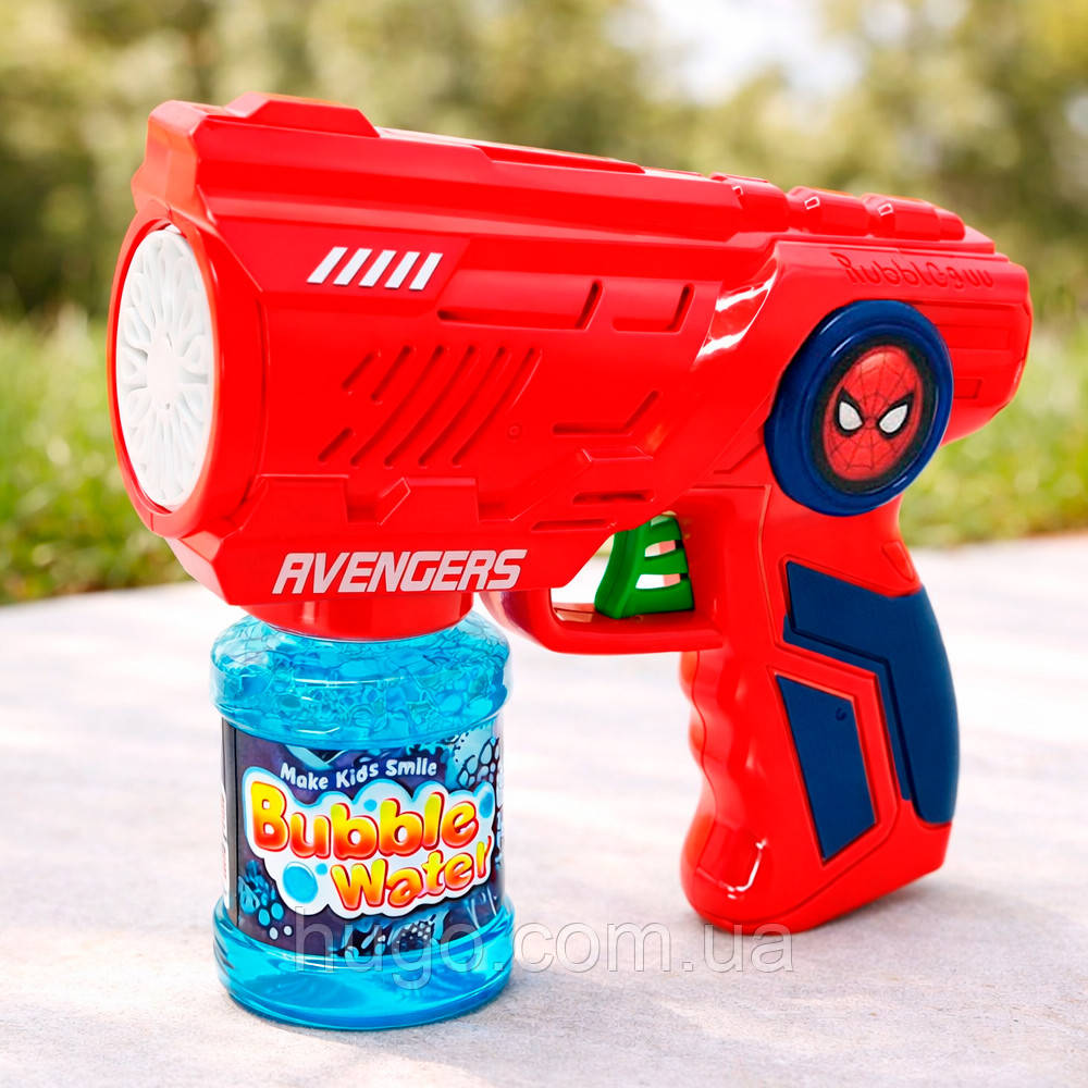 Пістолет для мильних бульбашок Bubble Gun на батарейках автоматичний з розчином, Червоний / Генератор бульбашок / Дитячий пістолет, фото 1