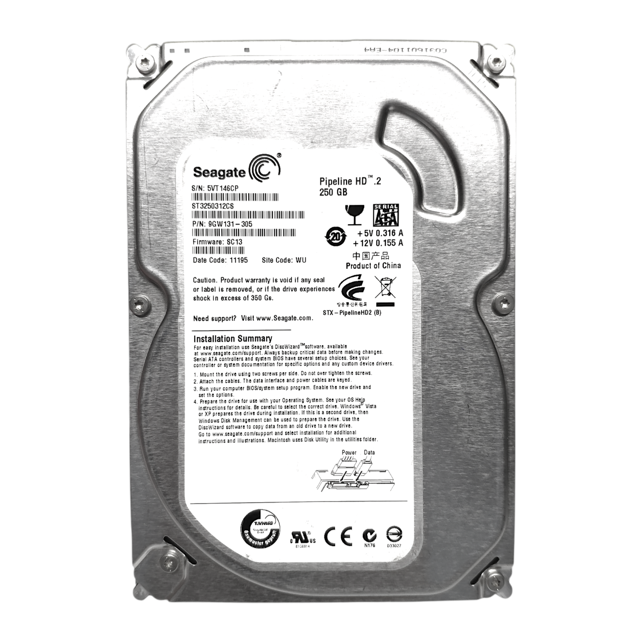 Жорсткий диск HDD 250GB 5900rpm 8MB SATA II 3.5 Seagate Pipeline HD ST3250312CS, фото 1