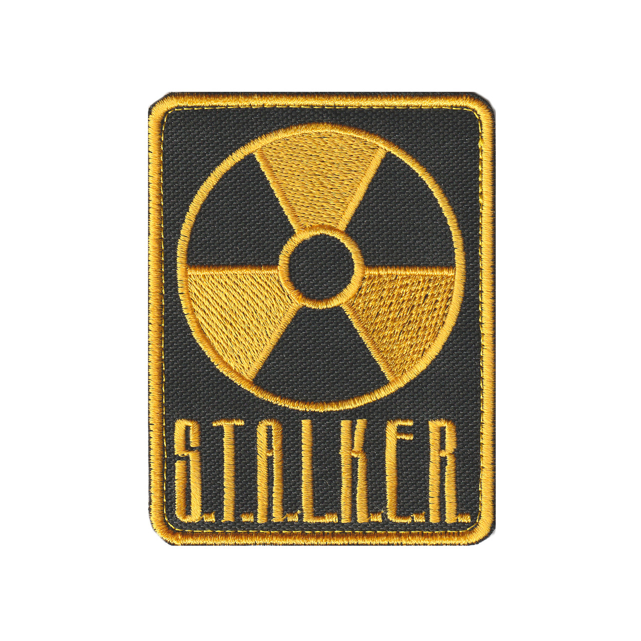 Шеврон патч STALKER із знаком радіації на липучці — вишита тактична нашивка / morale patch (чорно-жовтий)