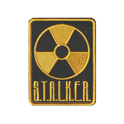 Шеврон патч STALKER із знаком радіації на липучці — вишита тактична нашивка / morale patch (чорно-жовтий), фото 1