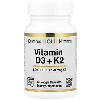 Вітаміни Д3 + К2 California Gold Nutrition Vitamin D3 + K2 60 рослинних капсул
