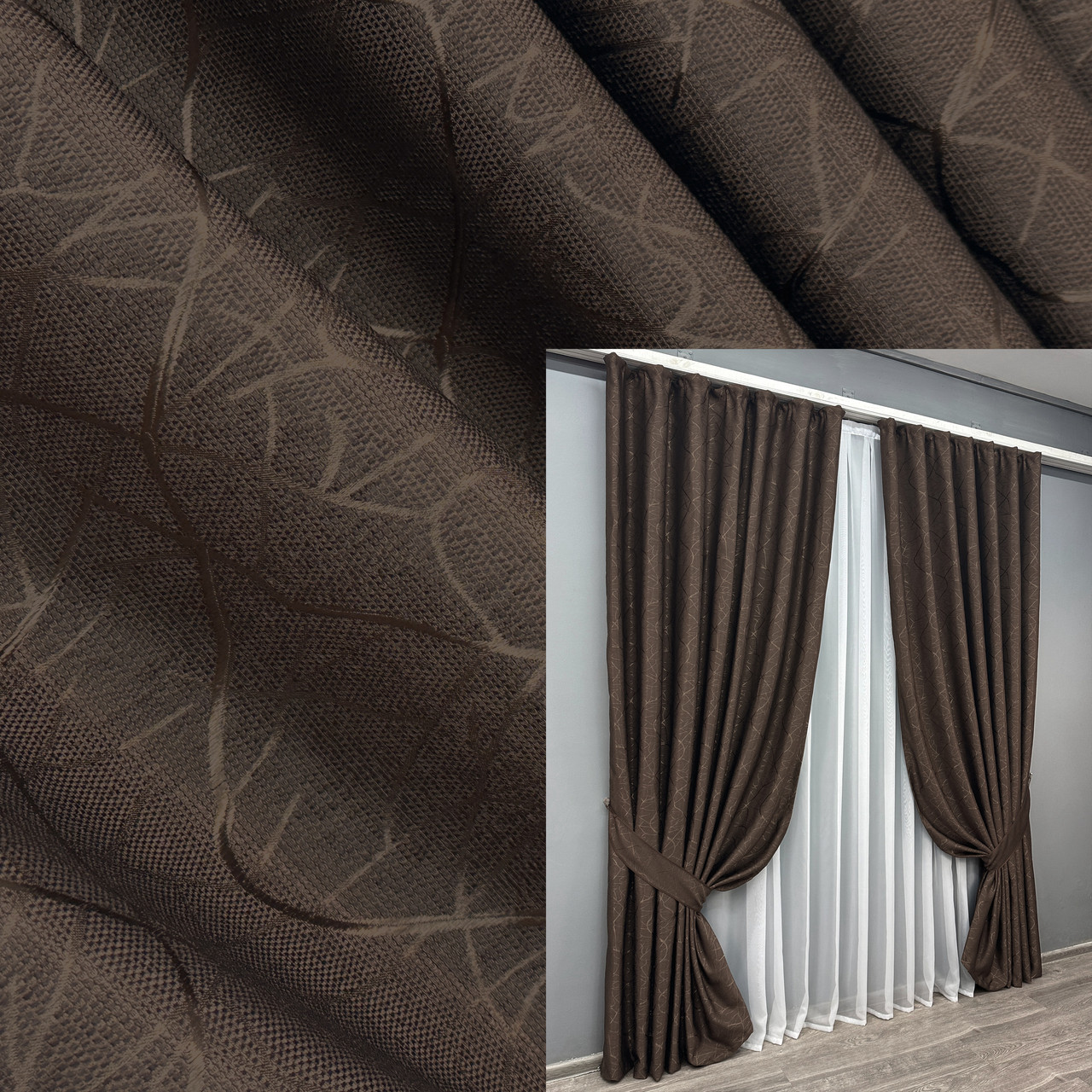 Комплект штор (2шт. 1,5х2,7м.) льон рогожка, колекція "Саванна". Колір венге. Код 687ш 30-466, фото 1