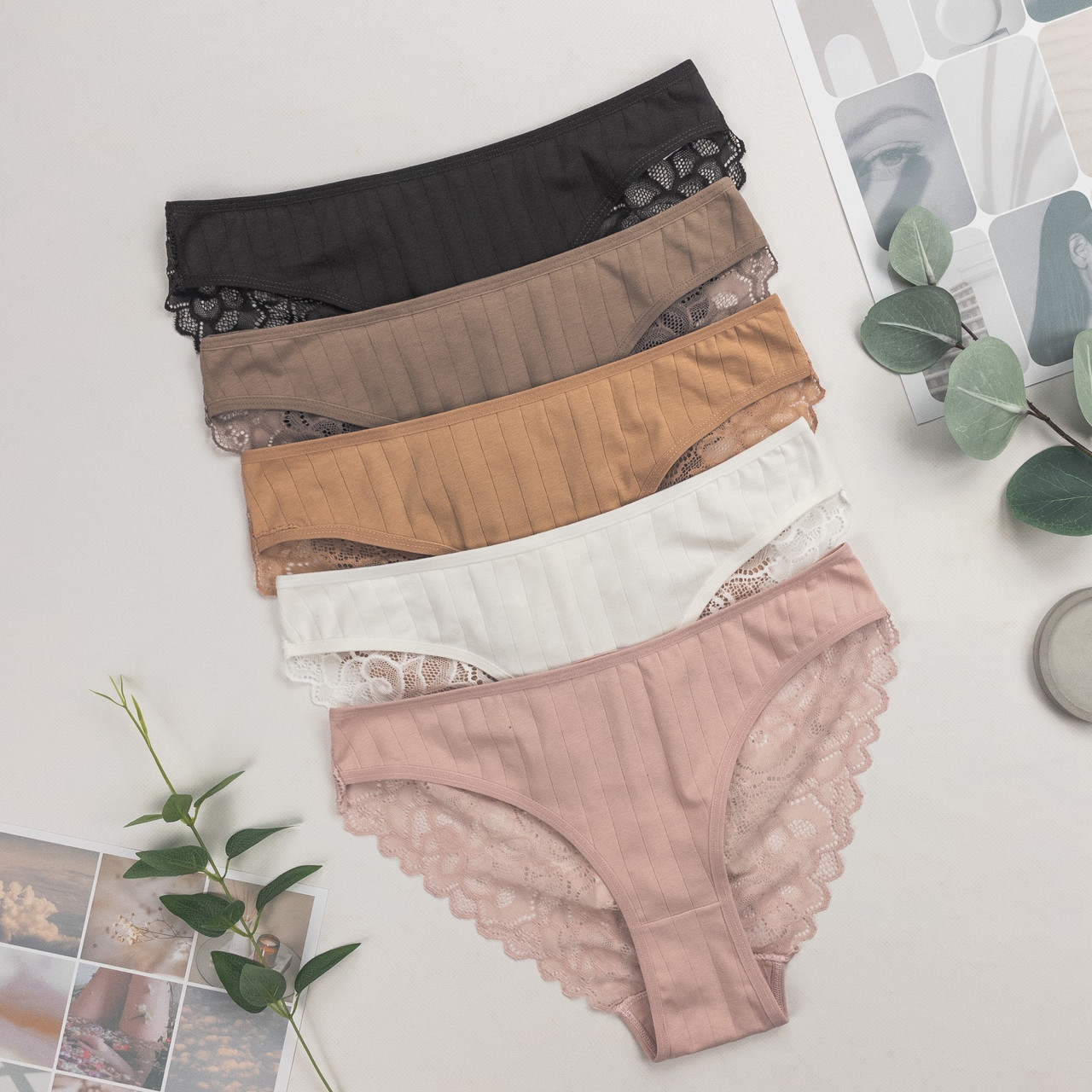 Труси-сліпи рубчик із мереживом жіночі Nicoletta Туреччина M, L, XL | 5 шт.