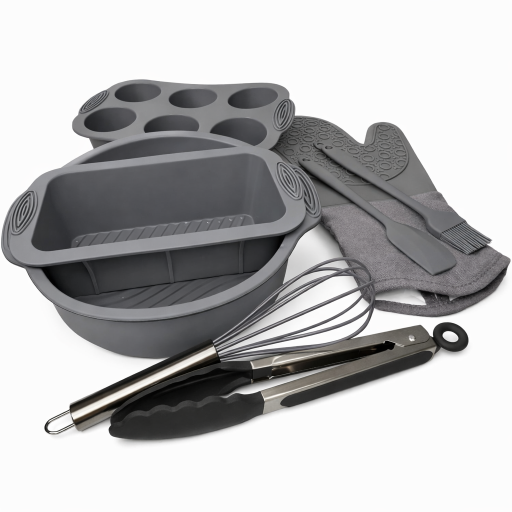 Силіконовий комплект форм для випікання з кухонними аксесуарами та термостійкою прихваткою, фото 1