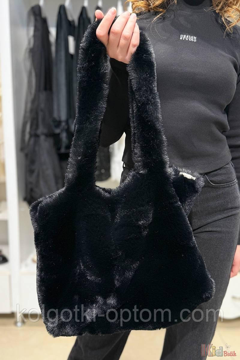 ОПТОМ Сумка-шопер пухнаста чорна для дівчинки No name 2125000891477, фото 1