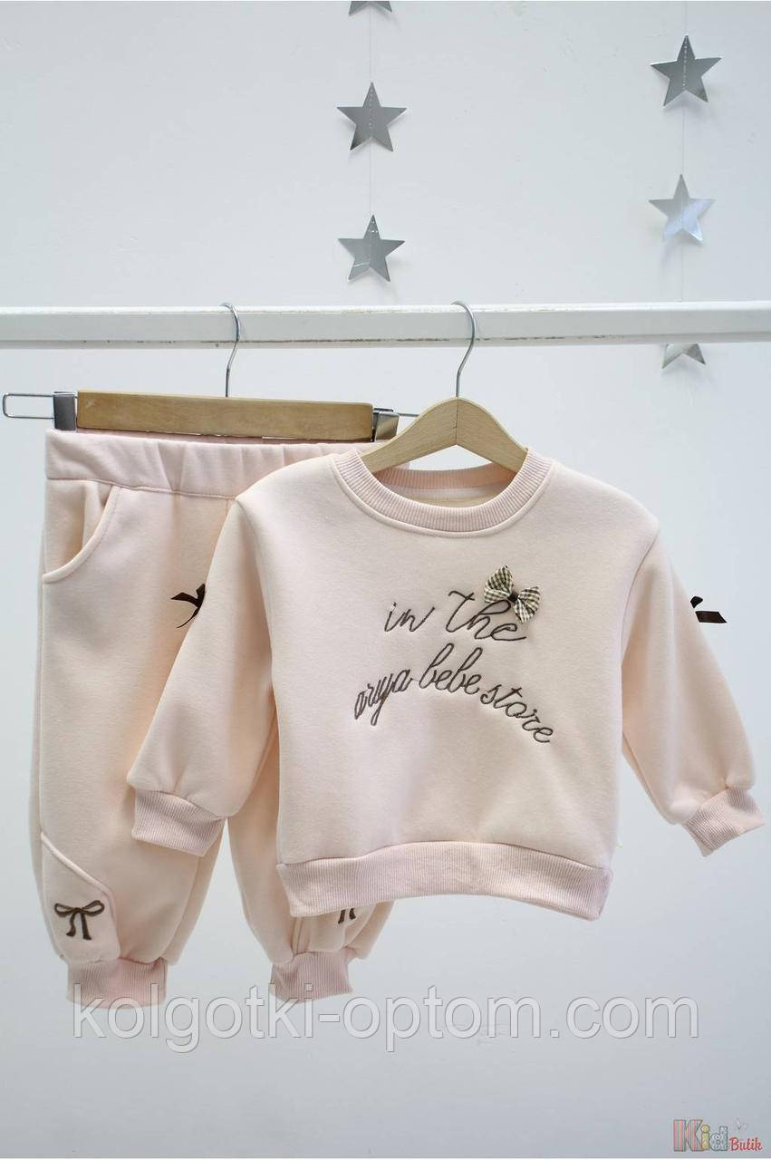 ОПТОМ Упаковка (80-86-92-98)  Костюм утеплений світшот+штани рожеві з бантиками Bolina Baby 1111000066909, фото 1