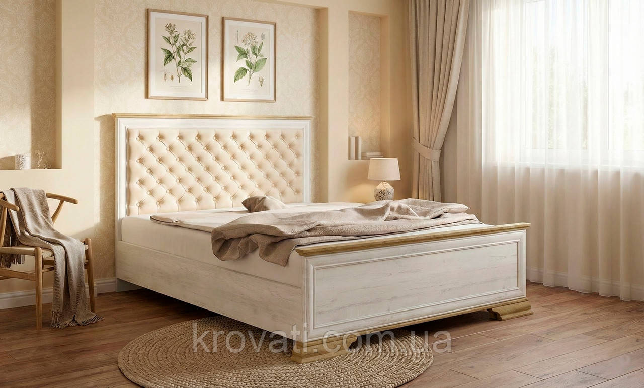 Ліжко двоспальне Ірис з м'яким бильцем+внесок, Меблі Сервіс, 160х200 см Андерсон пайн/Дуб золотий