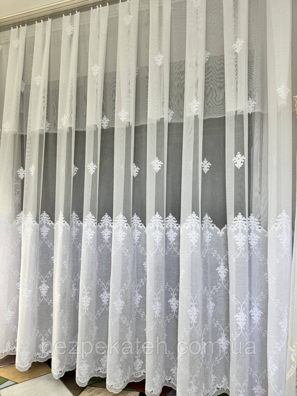 Красивий білий бамбуковий тюль з щільним густим низом. Тюль бамбук в зал спальню вітальню, фото 1