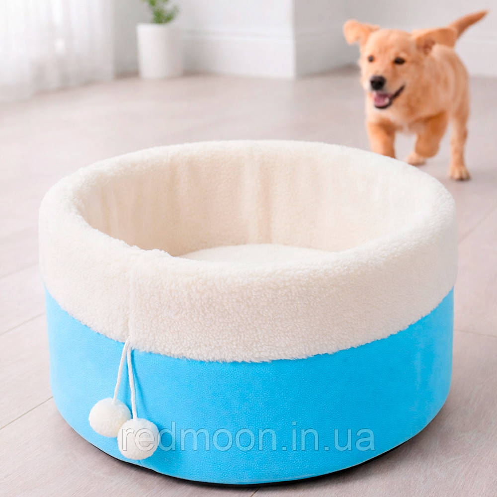 М'яка лежанка для собак та кішок 55×50 см, "Комфорт" L 57x33 см, Блакитний / Лежак для тварин / Кругла лежанка для котів собак, фото 1