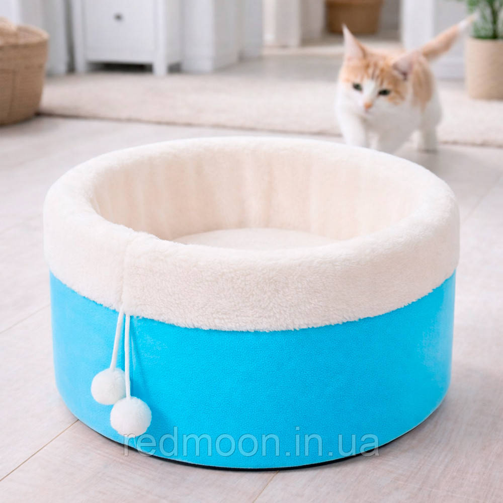 Лежак для домашніх тварин М 48х28 см "Комфорт", Блакитний / Лежанка кругла для котів собак / М'яка лежанка для собак та кішок, фото 1