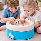 Лежак для домашніх тварин М 48х28 см "Комфорт", Блакитний / Лежанка кругла для котів собак / М'яка лежанка для собак та кішок, фото 6