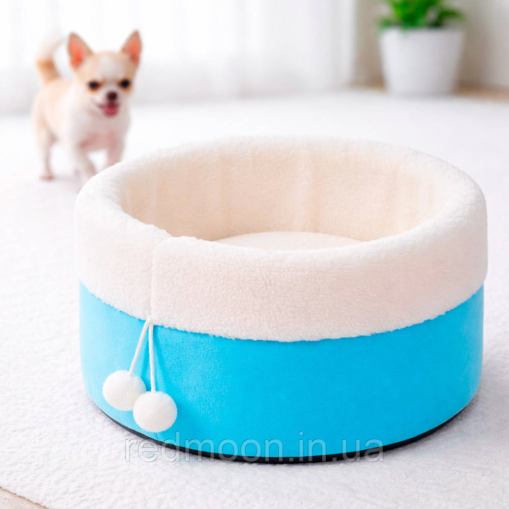 Лежак для собак та кішок S 40x26 см, Блакитний / М'яка лежанка для домашніх тварин / Лежанка кругла для котів собак, фото 1