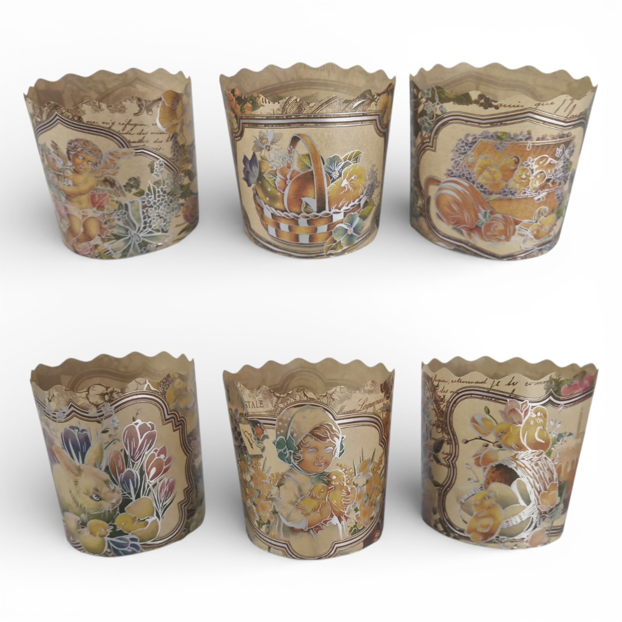 Паперові форми для випікання паски Ø 70 h85 набір 50 штук з малюнком вікторіанський стиль, вага готового виробу 150 грам, фото 1