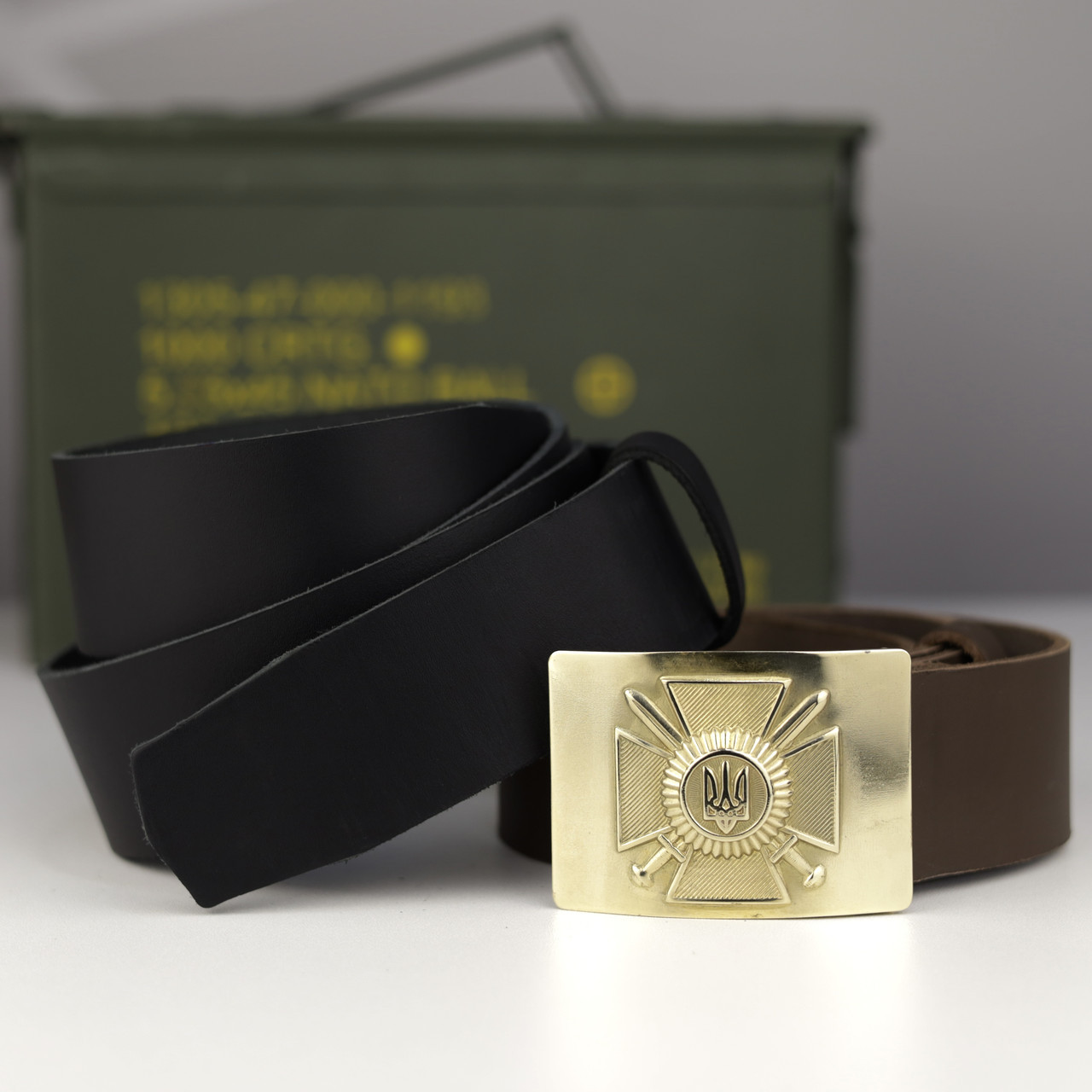 Ремінь солдатський з латунною бляхою "Національної гвардії України" | Натуральна шкіра