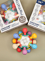 Сенсорна іграшка 3-в-1 гризунець, тріщалка, спінер (біла)