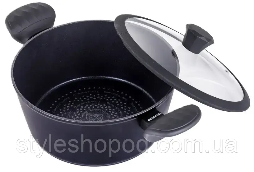Каструля 6.7л з алмазним антипригарним покриттям  Ø28 см + кришка | Для індукції та всіх плит, фото 1
