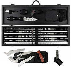 Шашличний набір у дерев'яному кейсі, 20 предметів, Grills G1, Чорний / Набір шампурів для шашлику / Комплект шампурів для пікніка