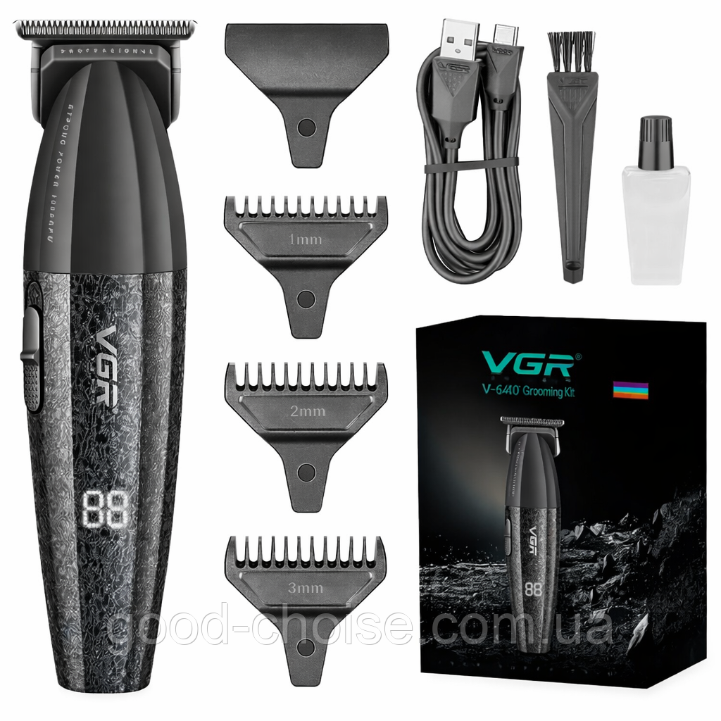 Акумуляторний тример для волосся + 3 насадки, VGR V-640T / Тример чоловічий / Акумуляторна машинка для стрижки волосся, фото 1