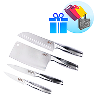 Набір із 3-х ножів Profi Krauff та кухонна сокирка + ПОДАРУНОК: набір кухонних дошок та сумка шопер