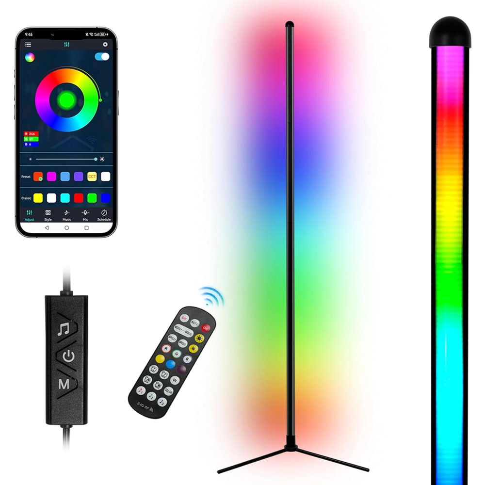 Підлогова RGB лампа з пультом, 120см, USB Bluetooth / Кутова лампа торшер / Світильник підлоговий / LED лампа, фото 1