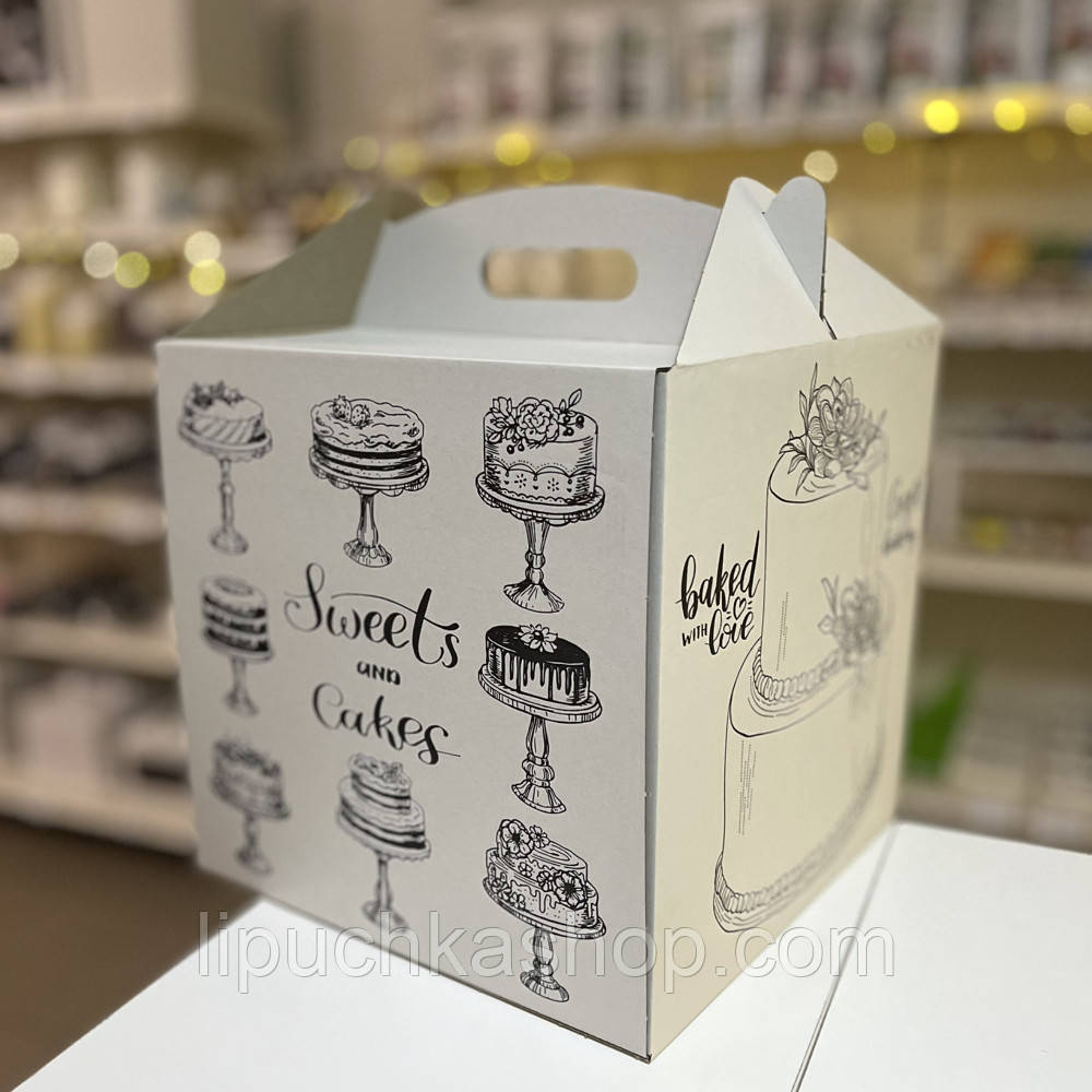 Коробка для торта з гофрокартону, з малюнками, без віконця, 30х30х30 см, фото 1