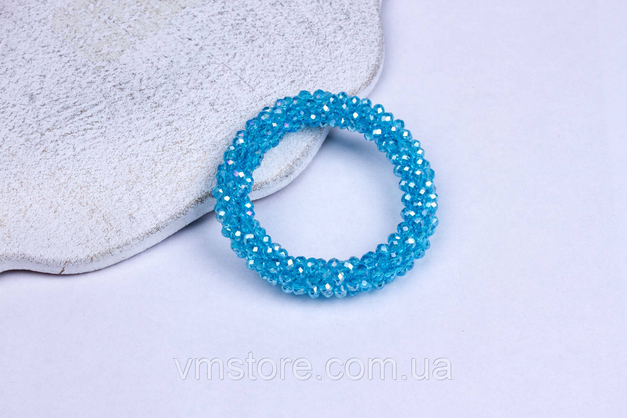Блакитна резинка браслет для волосся, гумка з намистин, фото 1
