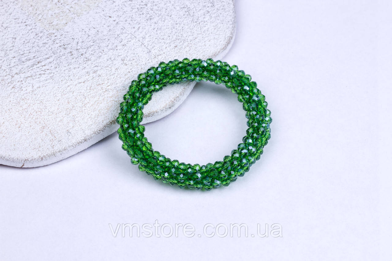 Зелена резинка браслет для волосся, гумка з намистин, фото 1