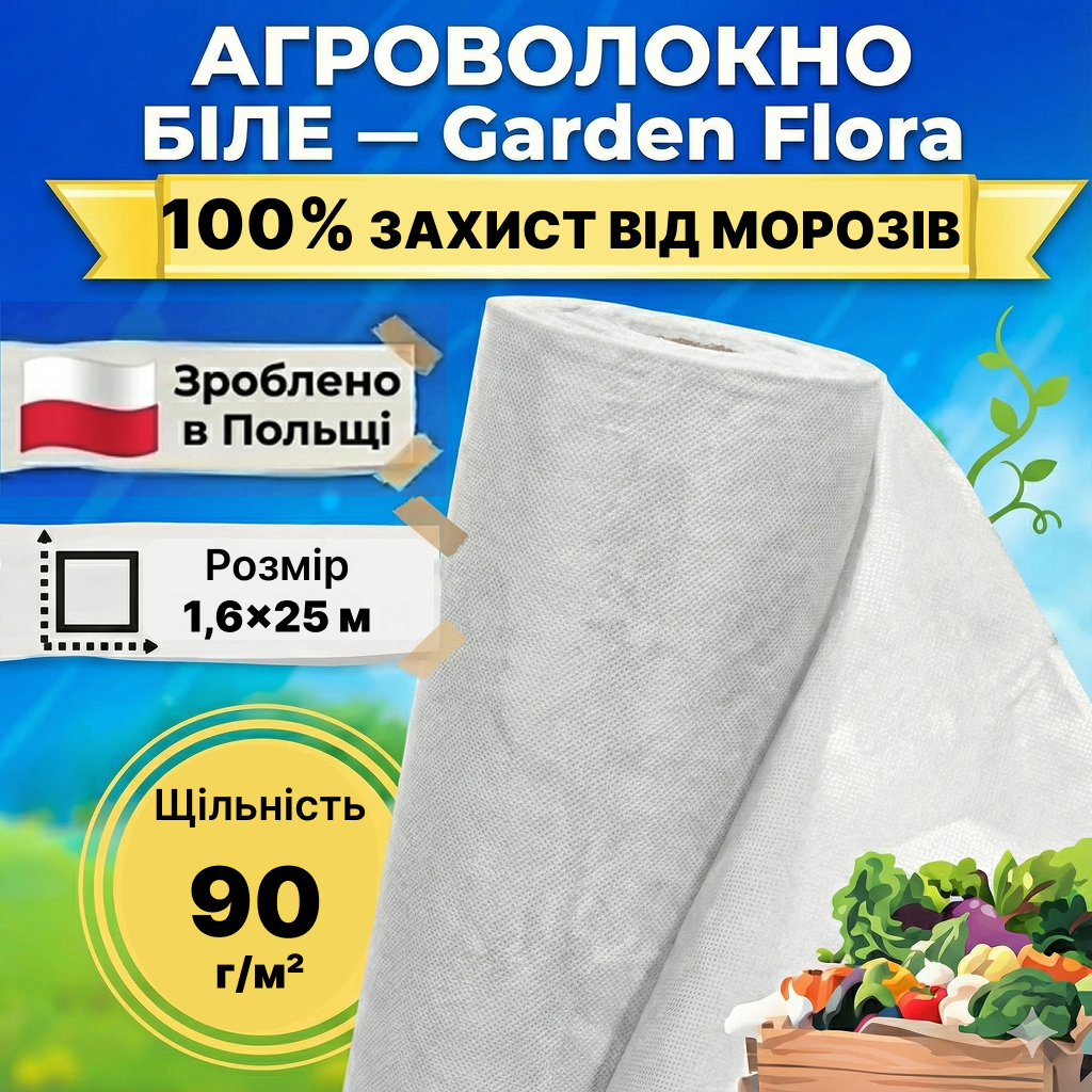 Агроволокно біле щільність 90 г/м² 1,6x25 м — Garden Flora (71-695)
