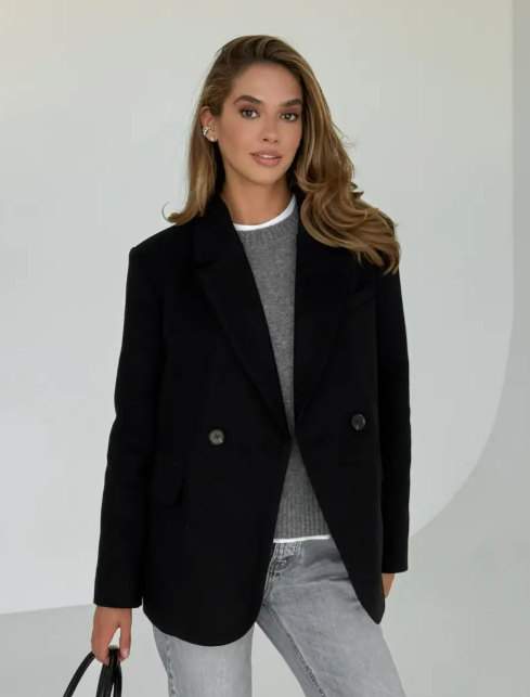 Чорне пальто піджак жіноче кашемірове, фото 1