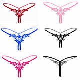 Стрінги з намистинками та квітами - Червоний - S/M - Еротична білизна, фото 4