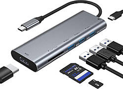 Концентратор FLYLAND USB-C 7-в-1 багатофункціональний USB C хаб з HDMI USB 3.0 кардрідером