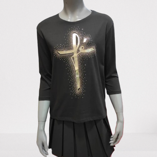 Реглан жіночий лонгслів яскравий принт рукав 3/4 чорна, фото 1