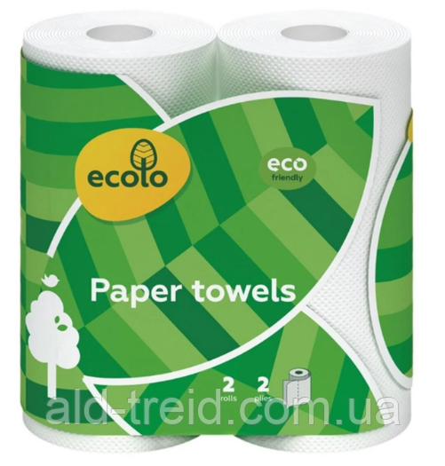 Паперові рушники Ecolo Білі 2 шари 2 рулони, фото 1