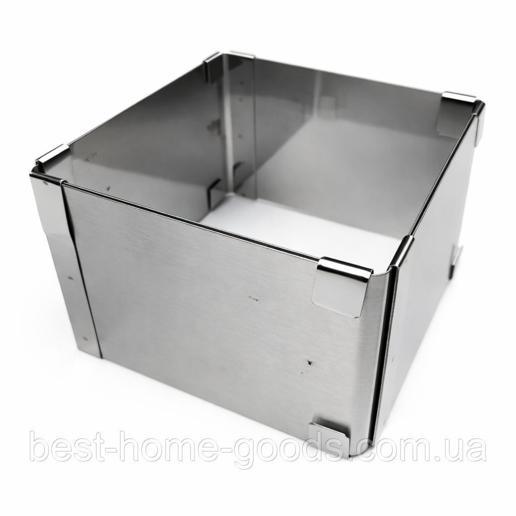 Кондитерська розсувна форма для випічки квадратна | нержавіюча сталь | 10×10 см | Висота 6.6 см | розсувається до 18×18 см, фото 1