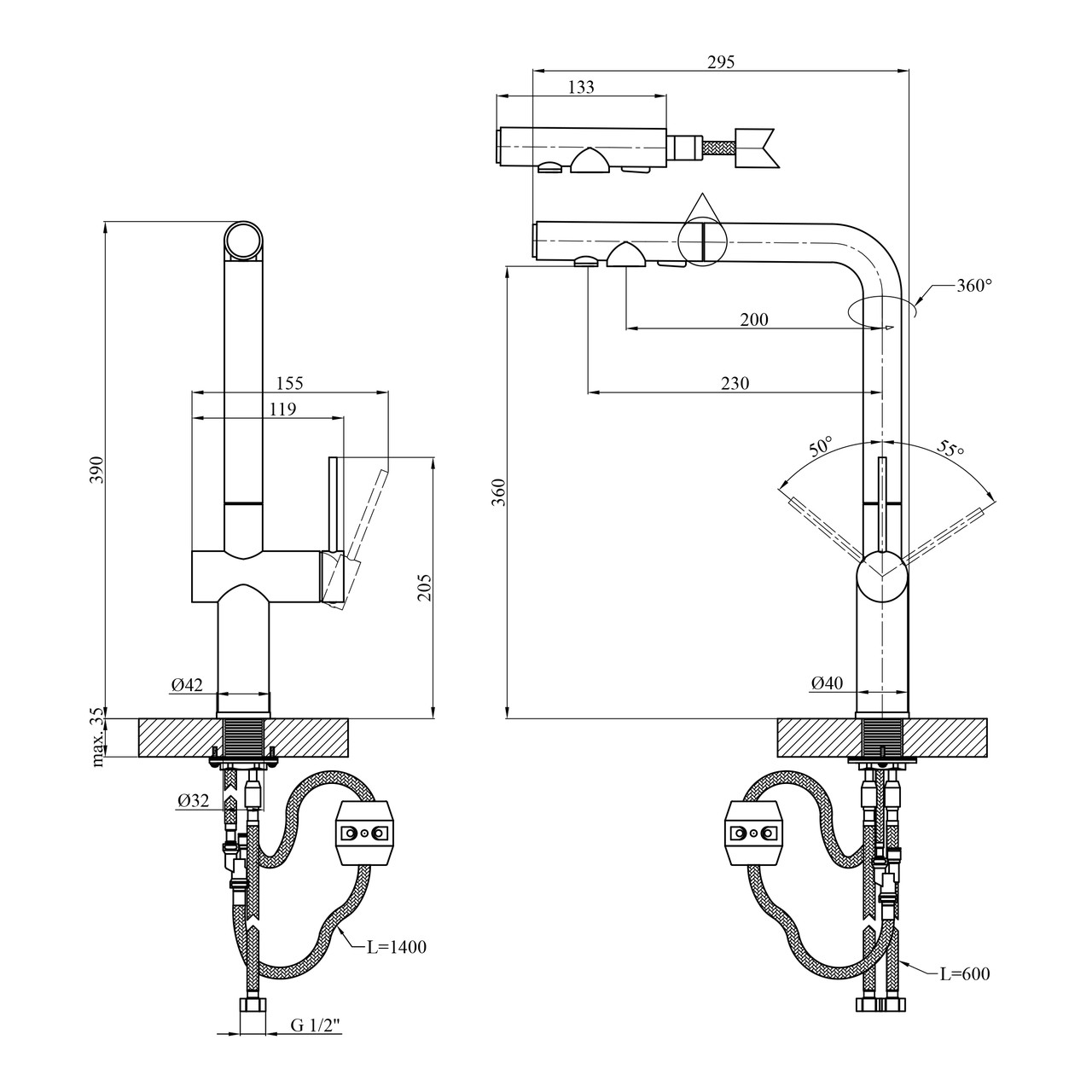Змішувач для кухні Kroner KRP Kuche - GRP03839, фото 1